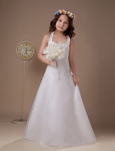 Robe du cortège enfant boule blanche en satin à licou