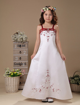 A-Linie Blumenmädchen Kleid aus Satin in Weiß