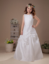 Ball Gown Jewel Neck Floor-Length White Satin Applique Dress For Flower Girl 