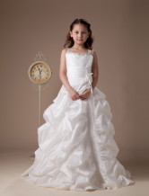 White Sleeveless Beaded Taffeta Flower Girl Dress