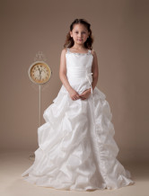 White Sleeveless Beaded Taffeta Flower Girl Dress