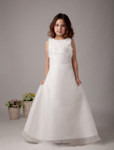 White Sleeveless Embroidery Satin Flower Girl Dress