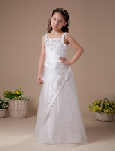 Robe du cortège enfant blanche sans manches en satin avec broderie  