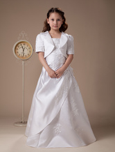 A-line Floor-Length White Satin Flower Girl Dress 