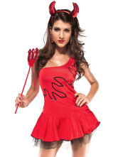 Black Red Acrylic Sequin One Shoulder Womens Sexy Demon Costume