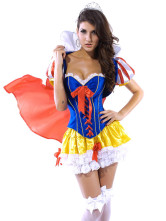 Sexy Blue Red Yellow Acrylic Satin Sexy Snow White Princess Costume