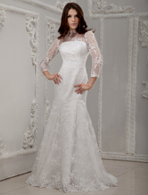 White Long Lace Sleeves Bridal Wedding Dress