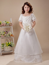 White A-line Square Satin Floor Length Flower Girl Dress