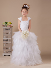 White A-line Square Floor Length Flower Girl Dress
