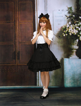 Tenue en coton de chemisier Lolita courtes manches blanc avec une  jupe lolita en coton noir