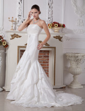 Classical White Satin Mermaid Trumpet Strapless Wedding Dress