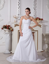Elegant Strapless Sweetheart Satin Chiffon Wedding Dress