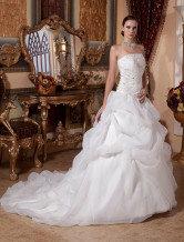 Abito da sposa bianco satin vestito da ballo senza spalline strascico 
