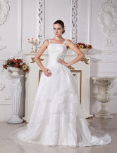 Ivory A-line Scoop Neck Organza Satin Wedding Dress