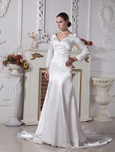 Ivory Elastic Woven Satin V-neck Sheath Twilight Bella Swan Style Wedding Dress