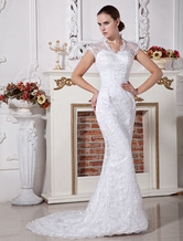 Lace Slim White Halter Sheath Satin Wedding Gown