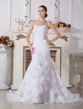 Sweetheart Mermaid Trumpet Beaded Embroidery Organza Wedding Dress