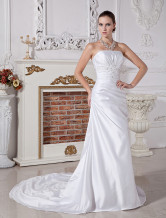White A-line Strapless Satin Wedding Dress