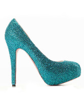 Glitter Royal Blue Rhinestone Sheepskin Women's Dress Pumps