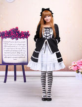 Cotton Black And White Long Sleeves Cotton Gothic Lolita Dress