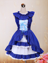 Deep Blue Strapless Ruffle Cotton Lolita Dress