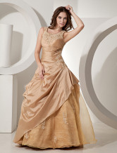 Beautiful Golden Taffeta Floor Length Princess Prom Dress