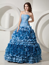 Noble Sky Blue Taffeta Strapless Floor Length Prom Dress