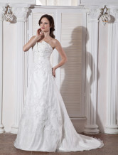 White Elegant A-line Strapless Empire Waist Beading Embroidery Satin Organza Wedding Dress