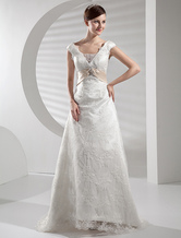 A-line Sweep Lace Satin Sash Wedding Dress 
