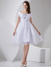 White Tea Length Taffeta Mini Wedding Dress