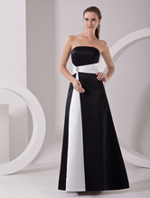 Black Strapless Sash Satin Floor Length Evening Gown
