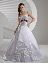 A-line Strapless Empire Waist Sash Beading Embroidery Satin Pongee Wedding Dress
