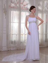 Beaded Embroidery Empire Waist Chiffon Elastic Woven Satin Wedding Dress