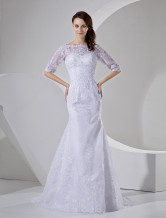 Mermaid Trumpet Off-The-Shoulder 3/4 Sleeves Beading Embroidery Satin Organza Wedding Dress