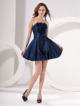 Mini Robe de fête de la rentrée en couleur moderne de saphir sans bretelles d'A-ligne en taffetas 
