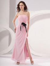 Pink Chiffon Strapless Floor Length Ladies Evening Dress