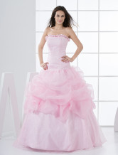 Pink Tulle Strapless Floor Length Princess Prom Dress