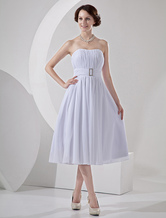 Short Strapless Pleated Chiffon Mini Wedding Dress For Reception