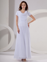 White Chiffon V-Neck Short Sleeve Ladies Evening Dress