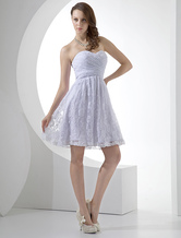 White Sweetheart Satin Lace Mini Reception Dress For Bride