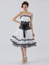 Black Wedding Dress White Spaghetti Lace Bow Organza Prom Dress