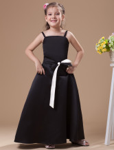 A-Linie-Brautjungfernkleid für Kind Satin mit Spaghettiträger und Gürtel in Schwarz