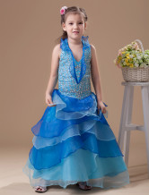 Robe du cortège enfant boule bleue royale en organza à licou 