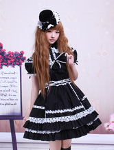 Cotton Black Short Sleeves Lace Cotton Gothic Lolita Dress