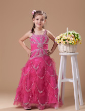 Gorgeous Fuchsia Organza Floor Length Little Girl's Dress 