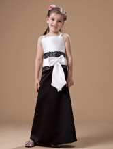 Lovely White Satin Thin Detachable Shoulder Straps Floor Length Junior Bridesmaid Dress