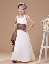 A-Linie-Brautjungfernkleid für Kind Satin mit Spaghettiträger und Gürtel in Weiß
