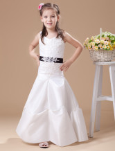 Bianco una linea di Spaghetti taffettà pavimento lunghezza Flower Girl Dress