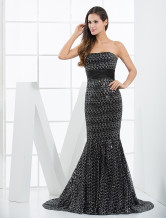 Black Mermaid Trumpet Strapless Rococo Lace Beading Evening Dress