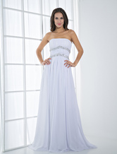 Grace A-line Strapless Floor-Length White Chiffon Evening Dress 